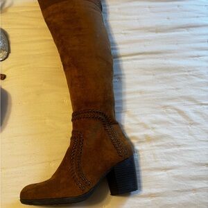Women's Brown Suede Knee-High Block Heel Boots